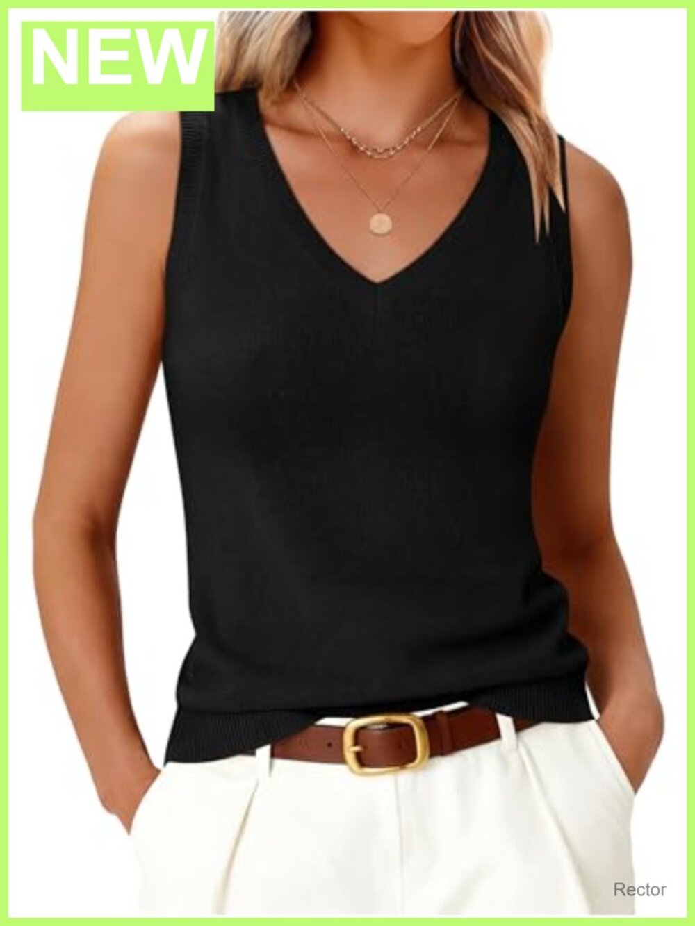 Wool Blend V-Neck Sweater Tank Top Sleeveless Knit Business Casual